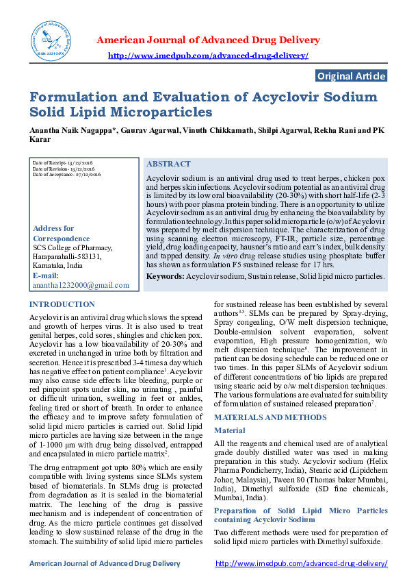 (PDF) Formulation And Evaluation Of Acyclovir Sodium Solid Lipid ...