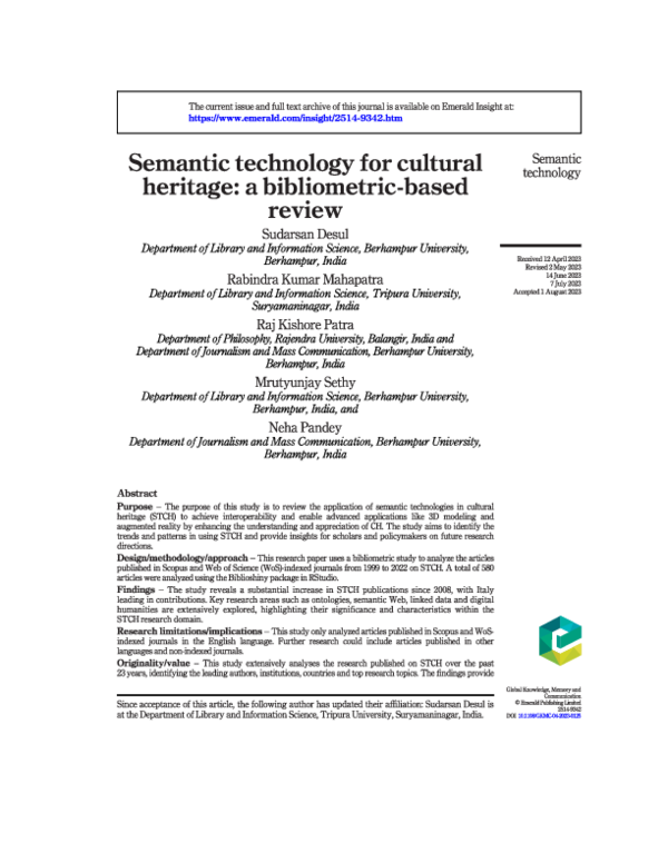 (PDF) Semantic technology for cultural heritage