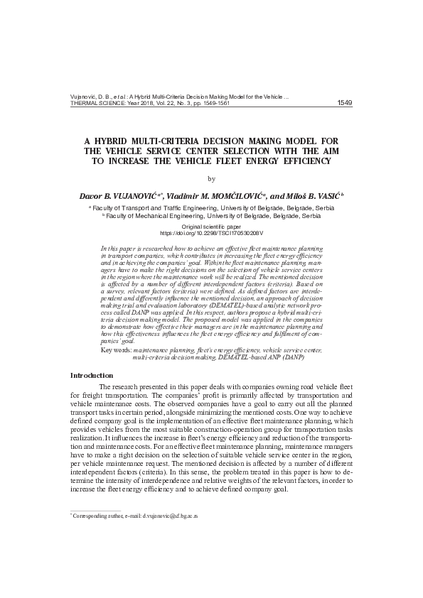 (PDF) A hybrid multi-criteria decision making model for the vehicle ...
