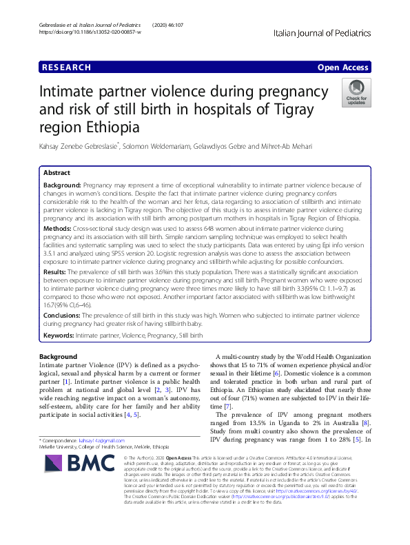 (PDF) Intimate partner violence during pregnancy and risk of still ...
