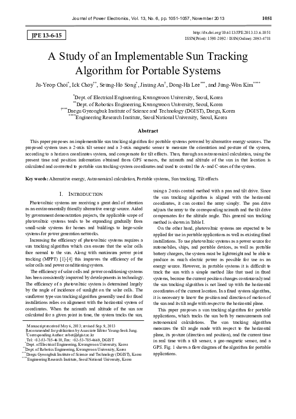 (PDF) A Study of an Implementable Sun Tracking Algorithm for Portable ...
