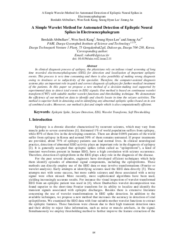 (PDF) A Simple Wavelet Method for Automated Detection of Epileptic ...