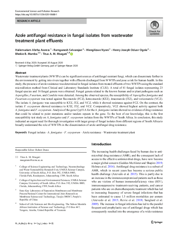 Curated visual reference: Pdf Azole Antifungal Resistance In Fungal Isolates From Wastewater Photo Inspiration