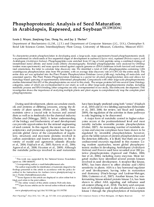 (PDF) Phosphoproteomic Analysis of Seed Maturation in Arabidopsis ...