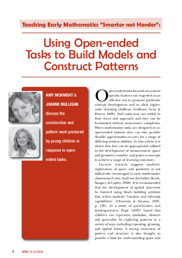 (PDF) Using Open-ended Tasks to Build Models and Construct Patterns