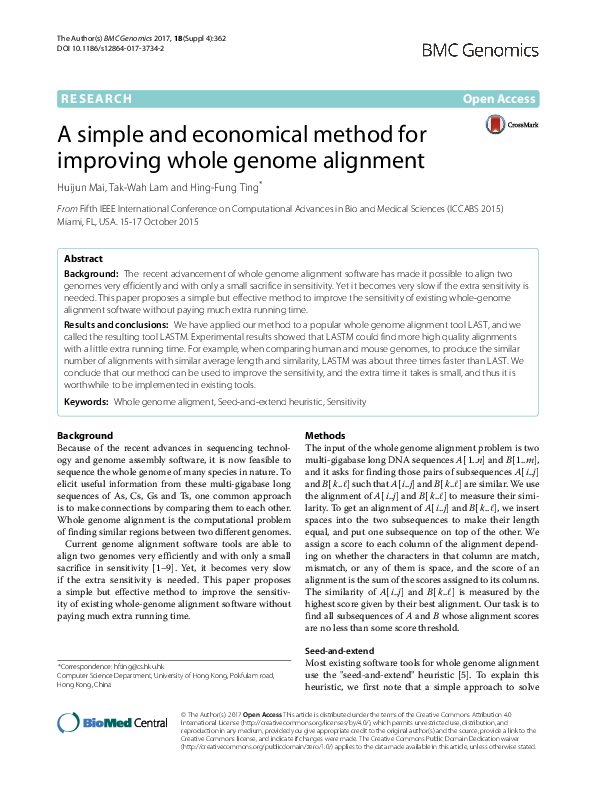 (PDF) A simple and economical method for improving whole-genome alignment