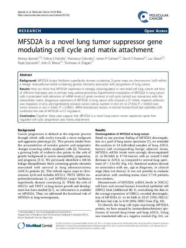 (PDF) MFSD2A is a novel lung tumor suppressor gene modulating cell ...