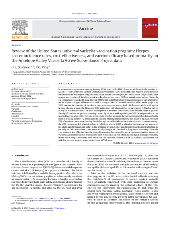 (PDF) Review of the United States universal varicella vaccination ...
