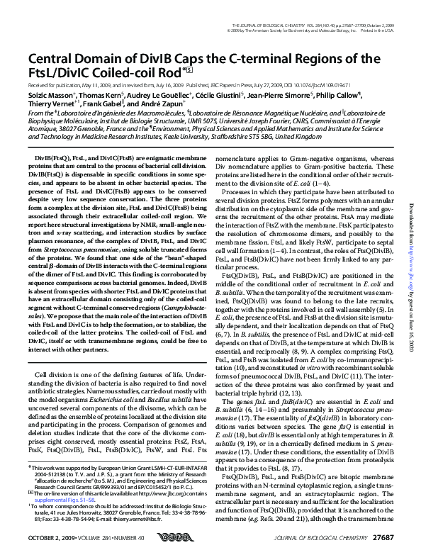 (PDF) Central Domain of DivIB Caps the C-terminal Regions of the FtsL ...