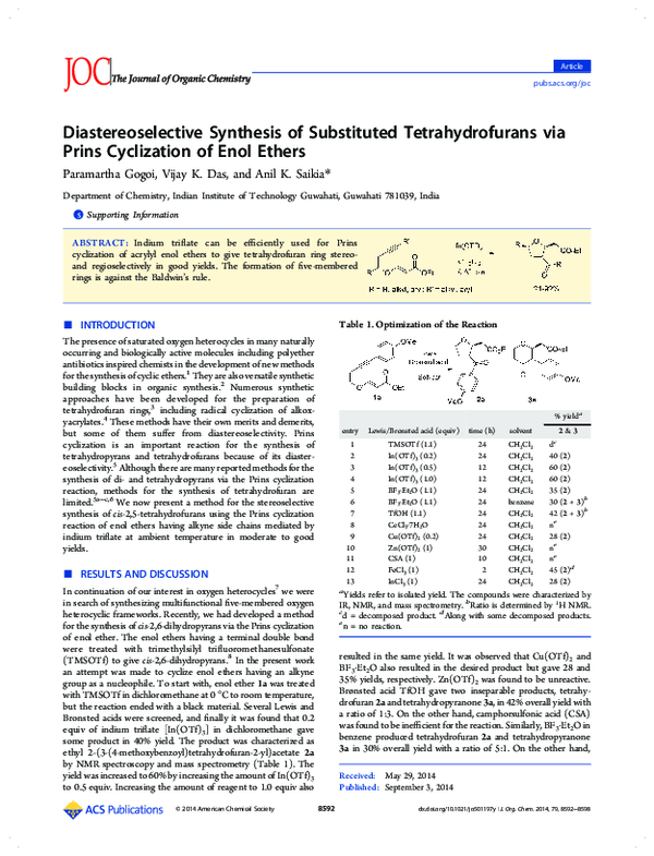 (PDF) Diastereoselective Synthesis of Substituted Tetrahydrothiophenes ...