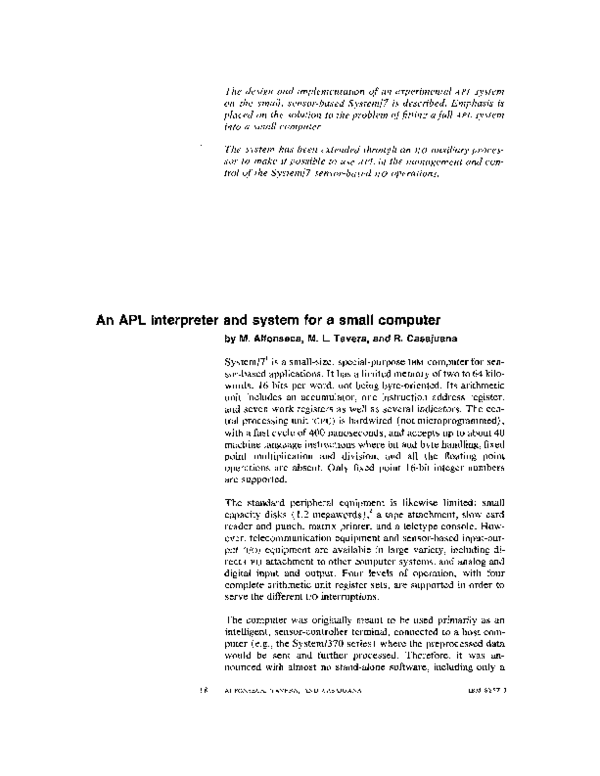 (PDF) An APL interpreter and system for a small computer