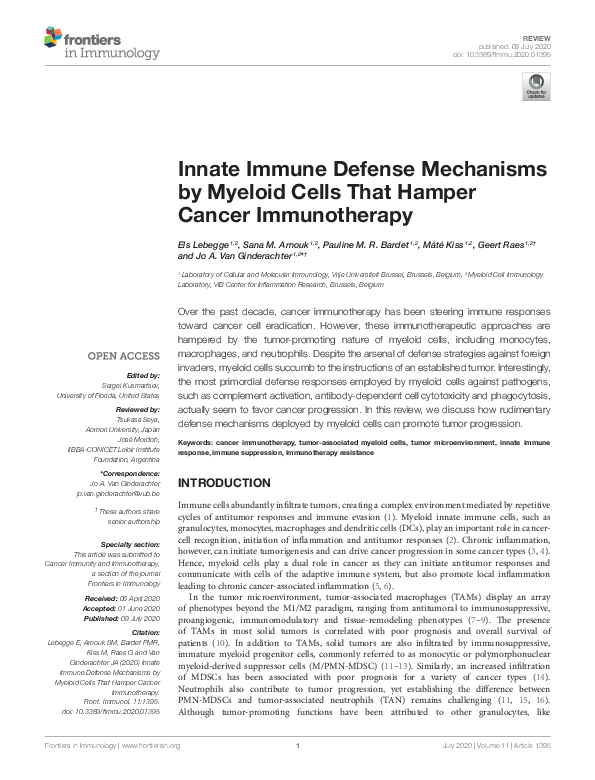 (PDF) Innate Immune Defense Mechanisms by Myeloid Cells That Hamper ...