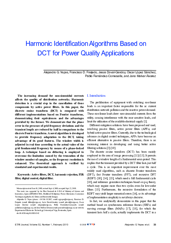 (PDF) Harmonic Identification Algorithms Based on DCT for Power Quality ...