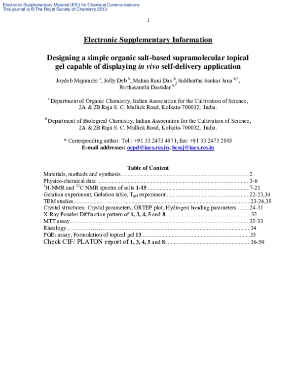 (PDF) Designing a simple organic salt-based supramolecular topical gel ...