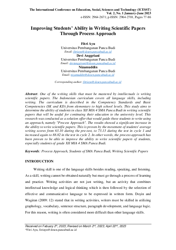 (PDF) Improving Students’ Ability in Writing Scientific Papers Through ...