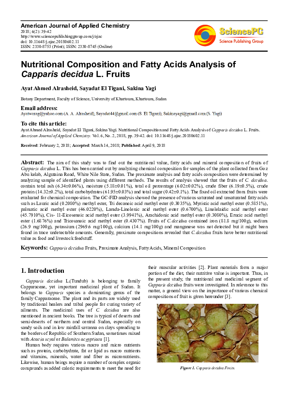 (PDF) Nutritional Composition and Fatty Acids Analysis of Capparis ...