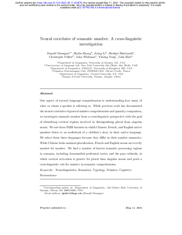 (PDF) Neural correlates of semantic number: A cross-linguistic ...