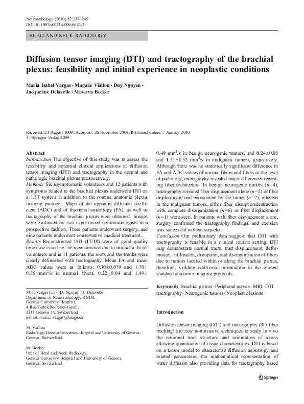 (PDF) Diffusion tensor imaging (DTI) and tractography of the brachial ...