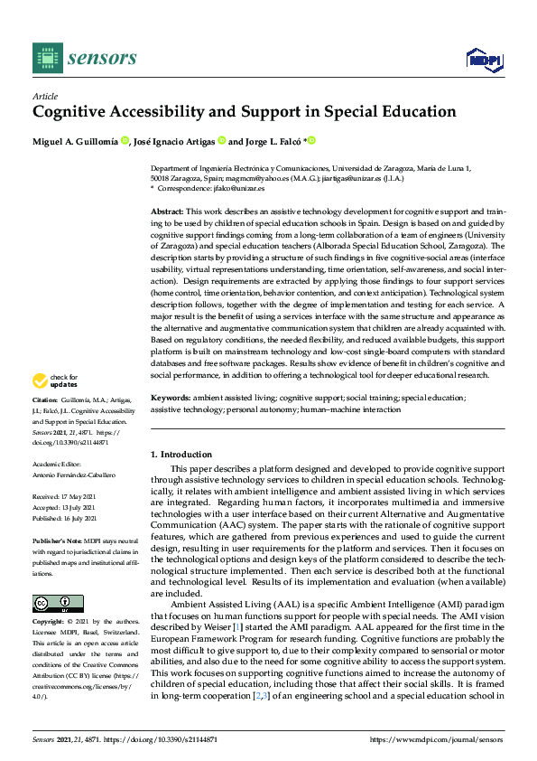 (PDF) Cognitive Accessibility and Support in Special Education