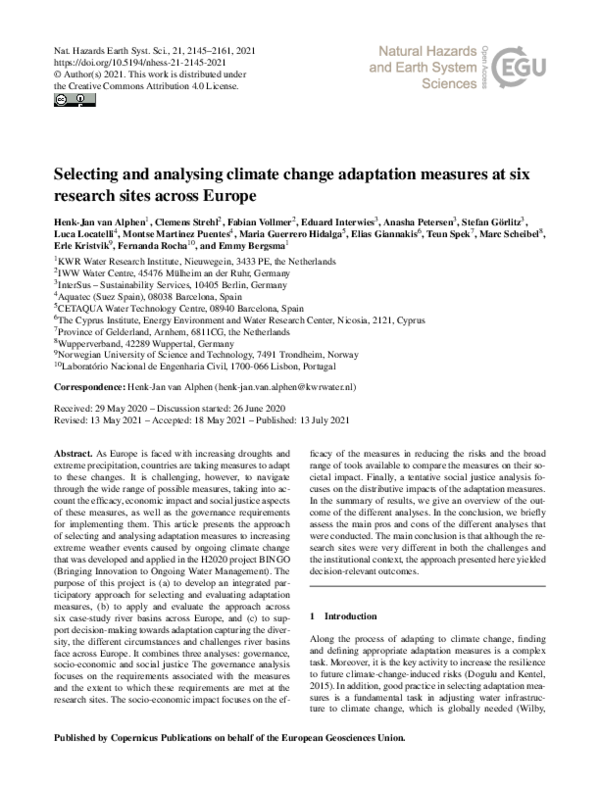 (PDF) Selecting and analysing climate change adaptation measures at six ...