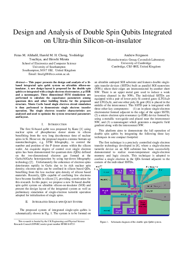 (PDF) Design and analysis of double spin qubits integrated on ultra ...