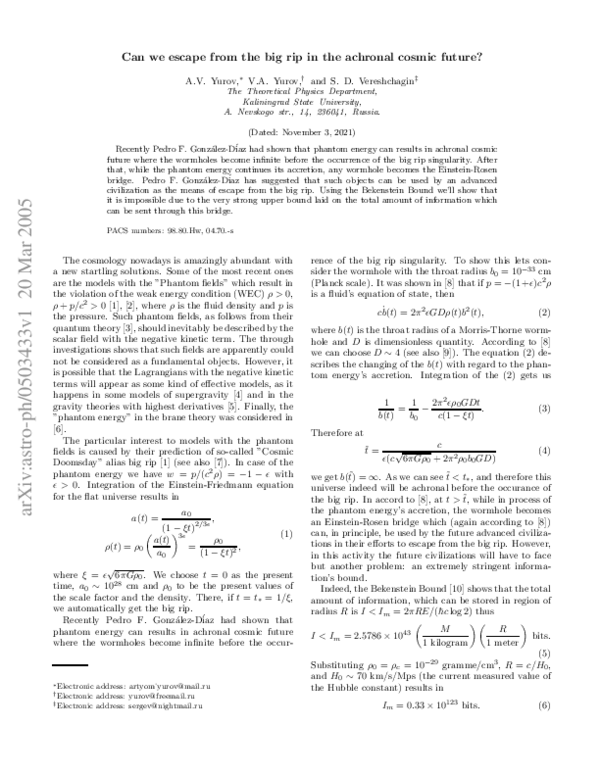 (PDF) Can we escape from the big rip in the achronal cosmic future?