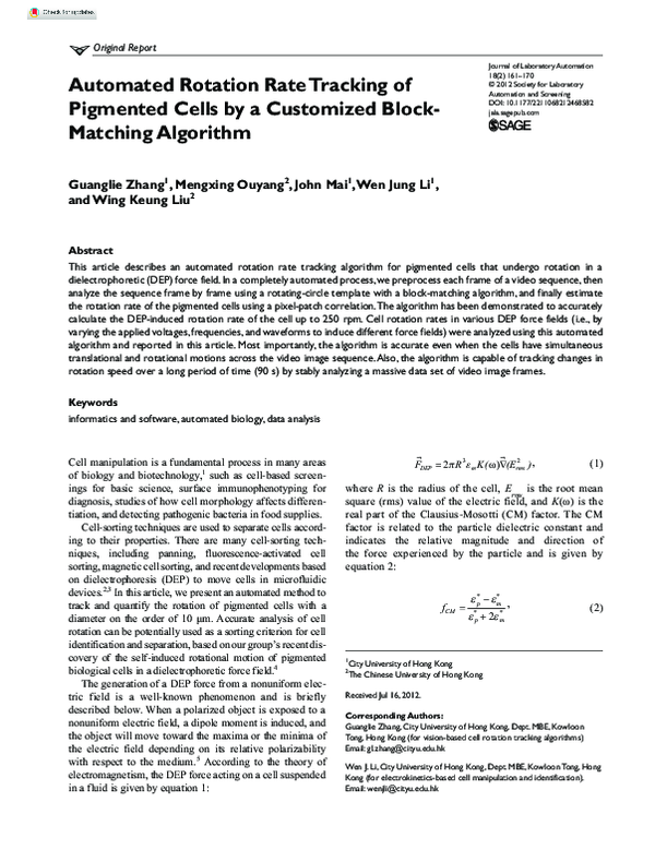 (PDF) Automated Rotation Rate Tracking of Pigmented Cells by a ...
