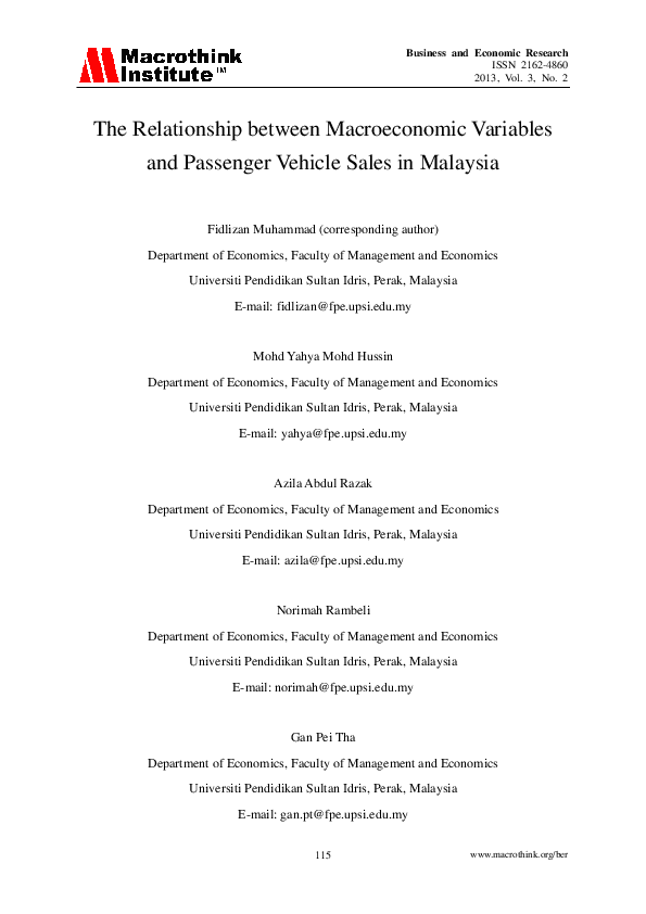 (PDF) The Relationship between Macroeconomic Variables and Passenger ...