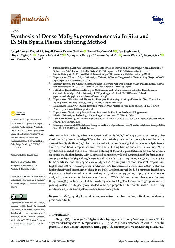 (PDF) Synthesis of Dense MgB2 Superconductor via In Situ and Ex Situ ...