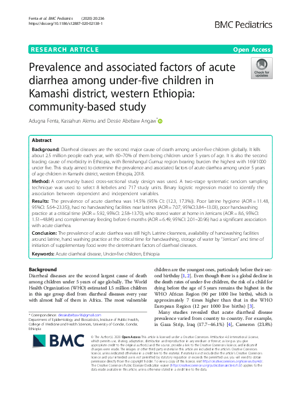 (PDF) Prevalence and associated factors of acute diarrhea among under ...