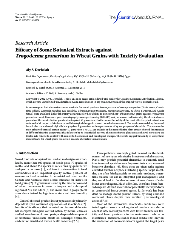 (PDF) Efficacy of Some Botanical Extracts against Trogoderma granarium ...