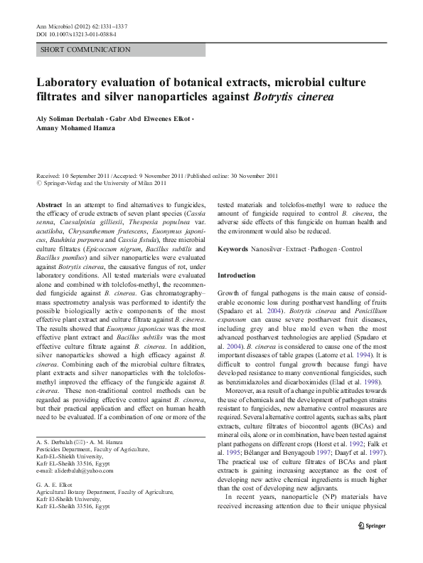 (PDF) Laboratory evaluation of botanical extracts, microbial culture ...