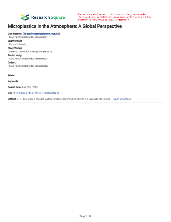 (PDF) Microplastics in the Atmosphere: A Global Perspective