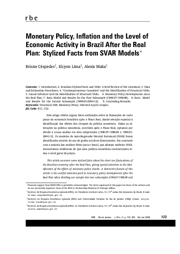 (PDF) Monetary policy, inflation and the level of economic activity in ...