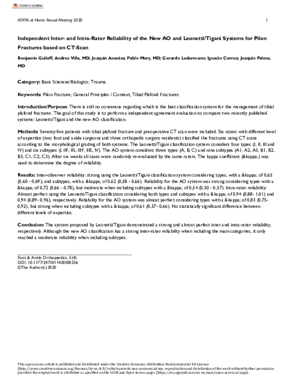 (PDF) Independent Inter- and Intra-Rater Reliability of the New AO and ...