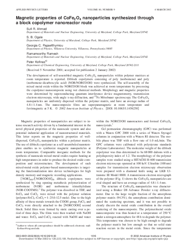 (PDF) Magnetic properties of CoFeO nanoparticles synthesized through a ...