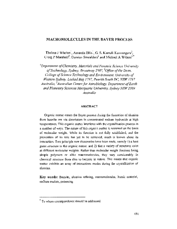 (PDF) Macromolecules in the Bayer Process