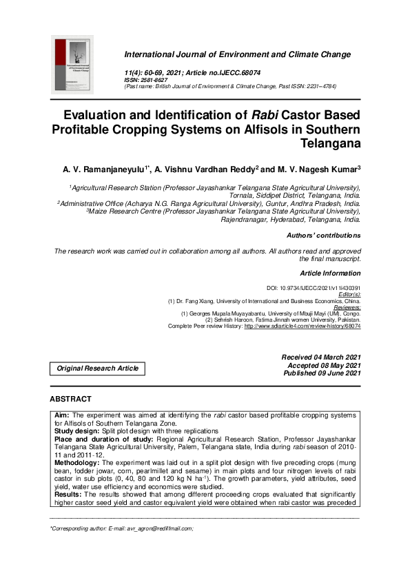 (PDF) Evaluation and Identification of Rabi Castor Based Profitable ...