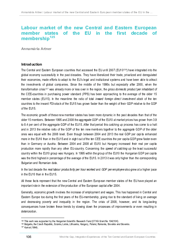 (PDF) Labour market of the new Central and Eastern European member ...