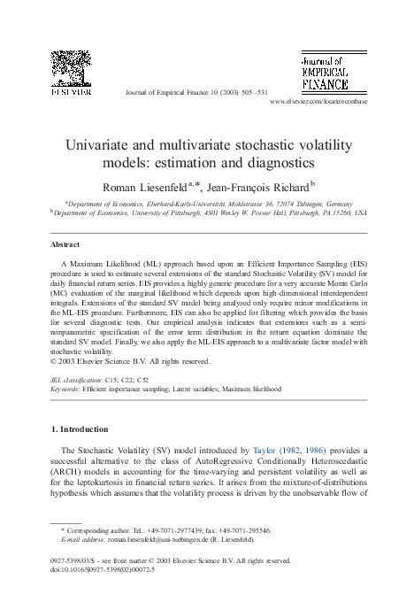 (PDF) Univariate and Multivariate Stochastic Volatility Models ...