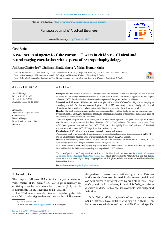 (PDF) A case series of agenesis of the corpus callosum in children ...
