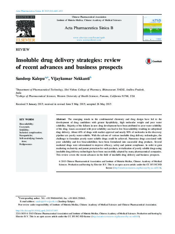 (PDF) Insoluble drug delivery strategies: review of recent advances and ...