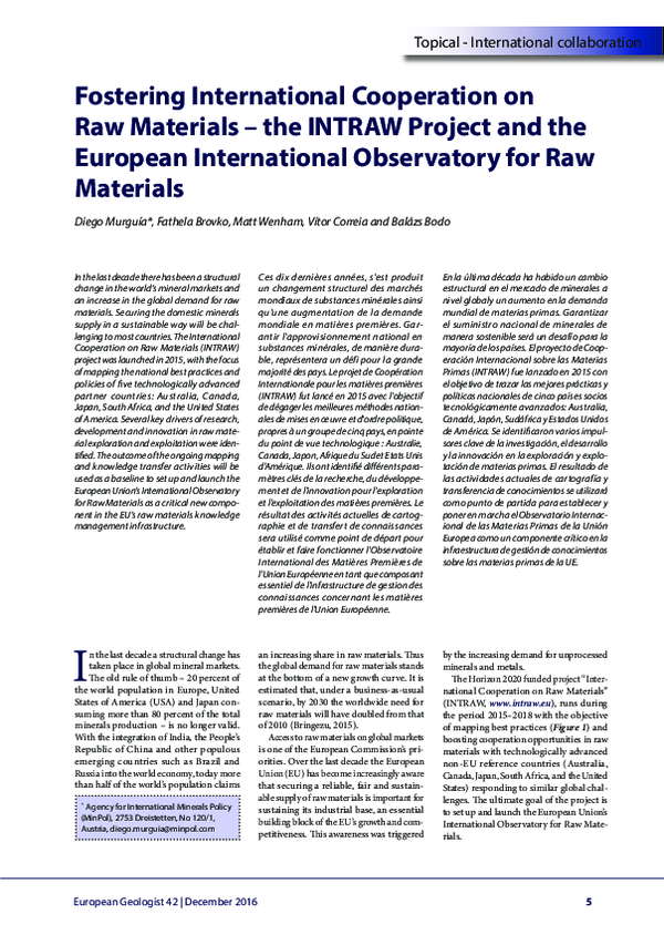 (PDF) Fostering International Cooperation On Raw Materials – The Intraw ...