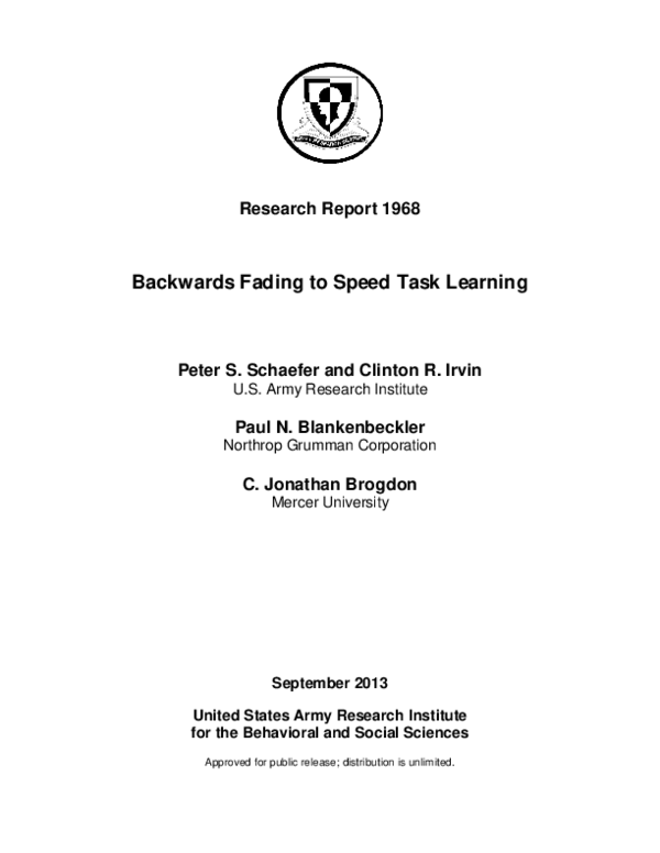 (PDF) Backwards Fading to Speed Task Learning | Clinton Irvin ...