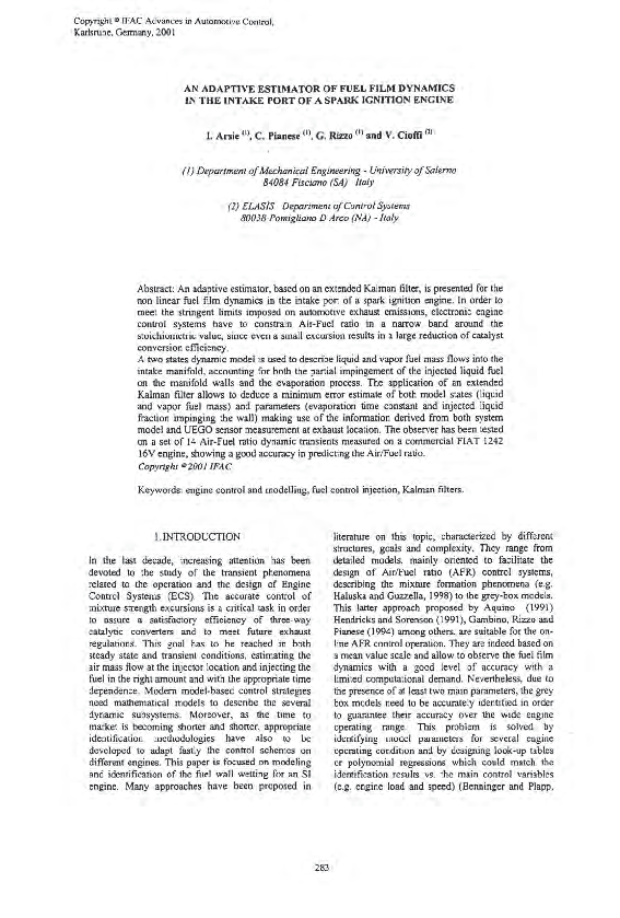 (PDF) An Adaptive Estimator of Fuel Film Dynamics in the Intake Port of ...