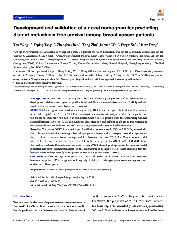 (PDF) Development and validation of a novel nomogram for predicting ...