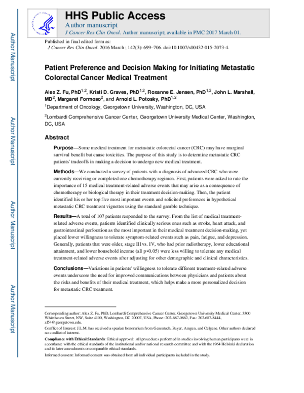 (PDF) Patient preference and decision-making for initiating metastatic ...