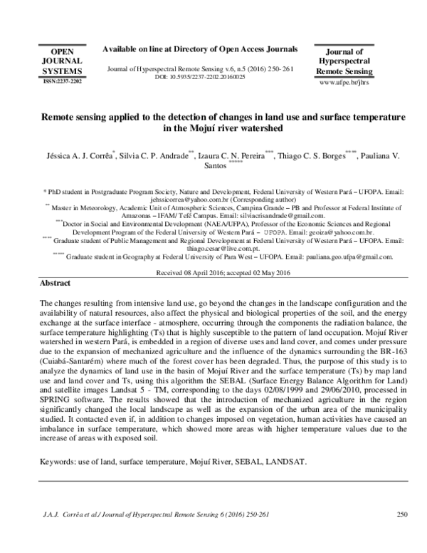(PDF) Remote sensing applied to the detection of changes in land use ...