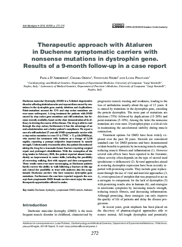 (PDF) Therapeutic approach with Ataluren in Duchenne symptomatic ...