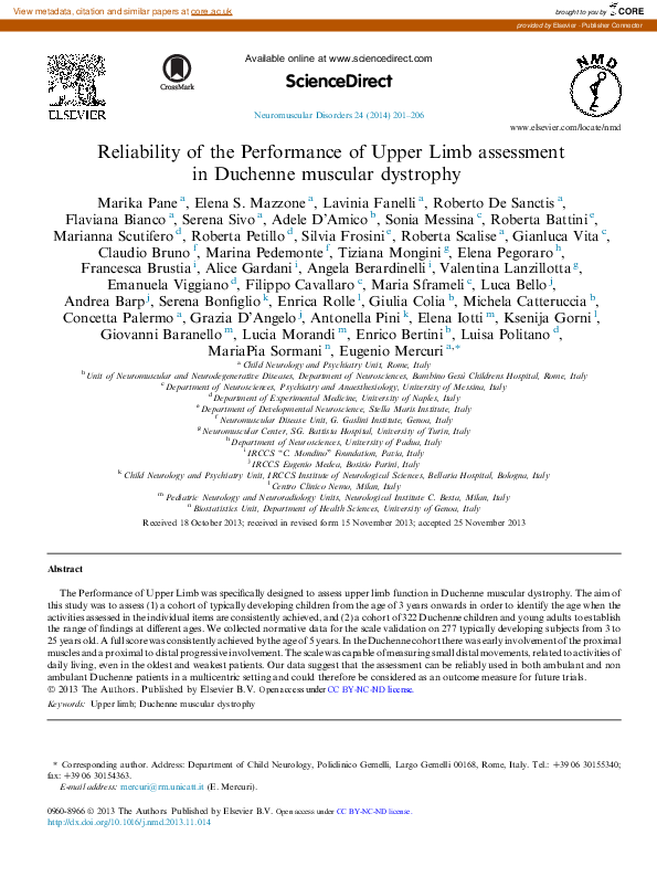 (PDF) Reliability of the Performance of Upper Limb assessment in ...